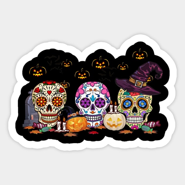 Happy Halloween Pumpkin Sugar Skull Sticker by Phylis Lynn Spencer